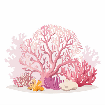 A beautiful and delicate illustration of a pink coral reef, showcasing a variety of marine life forms.のイラスト素材