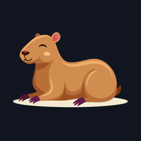 A charming and friendly capybara takes a moment to relax, lying down with a peaceful smile.のイラスト素材