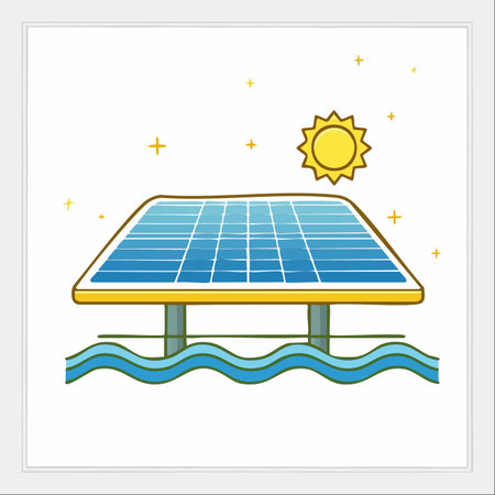 A charming and simple illustration of a floating solar panel harnessing the power of the sun.のイラスト素材