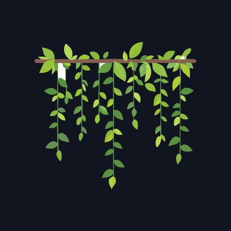 A simple yet elegant illustration of fresh green creeper plants hanging from a branch.のイラスト素材