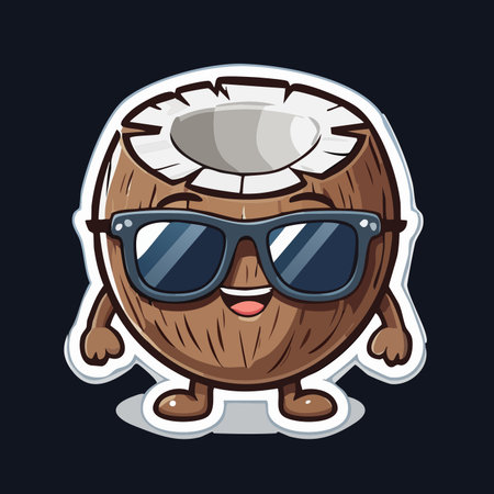Meet the coolest fruit on the beach! This happy coconut character, sporting stylish sunglasses, is ready for summer fun and tropical adventures.のイラスト素材