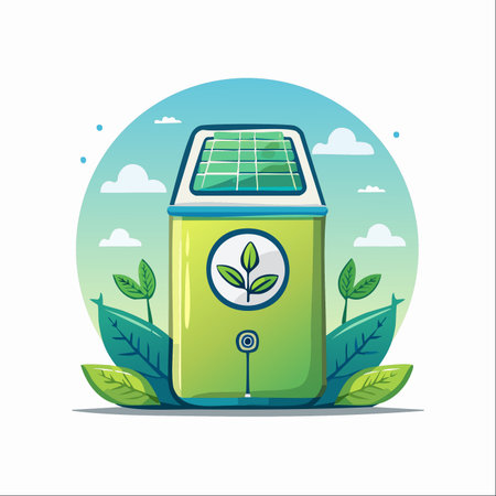 A modern, green device powered by a solar panel, symbolizing a commitment to a sustainable future.のイラスト素材