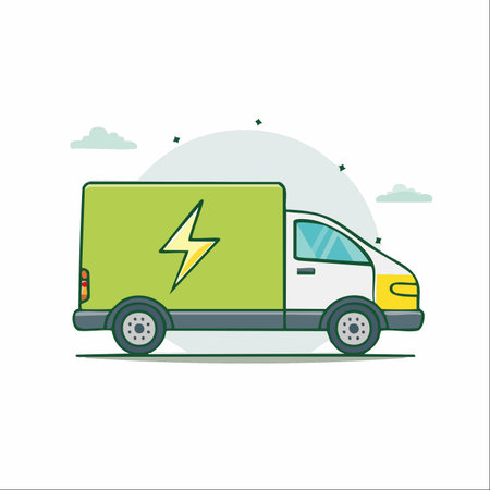 A modern electric delivery van, powered by clean energy, represents the future of sustainable logistics and e-commerce.のイラスト素材