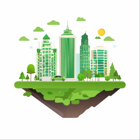 An imaginative illustration of a utopian green city thriving on a floating island.のイラスト素材