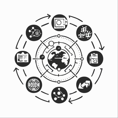 A hand-drawn vector illustration depicting the intricate cycle of global systems.のイラスト素材