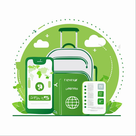 An illustration showcasing the essentials for modern, sustainable travel.のイラスト素材