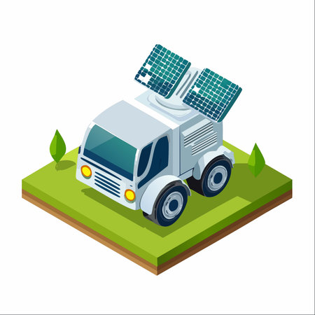 An isometric illustration of a futuristic truck powered by solar panels.のイラスト素材