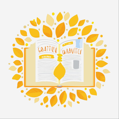 An open storybook rests amidst a whimsical wreath of golden autumn leaves.のイラスト素材