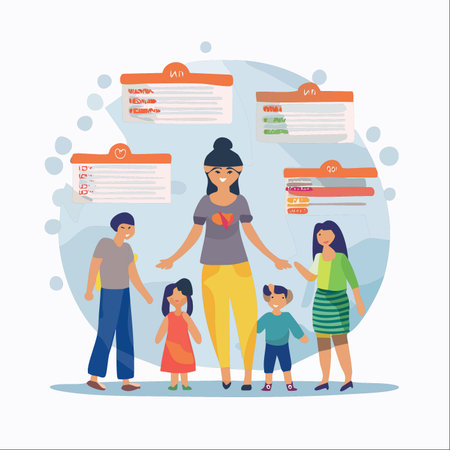 A confident female leader presents key performance indicators and user data to her diverse team.のイラスト素材