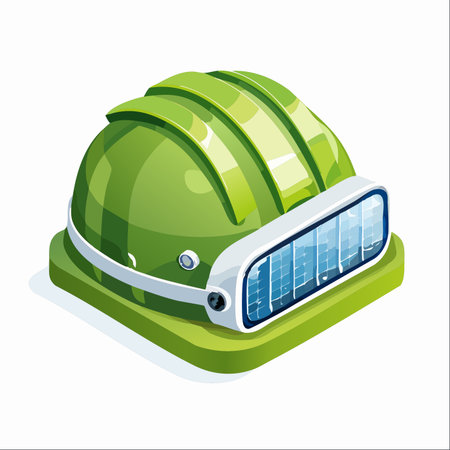An isometric icon representing the future of industrial safety and green technology.のイラスト素材
