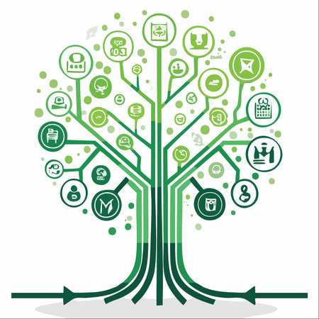 An abstract illustration of a vibrant green tree representing a growing network or system.のイラスト素材