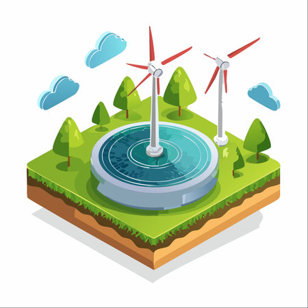 An isometric diorama showcases a futuristic vision of sustainable living.のイラスト素材