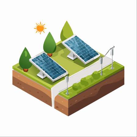 An isometric illustration showcasing a modern, eco-friendly power solution.のイラスト素材