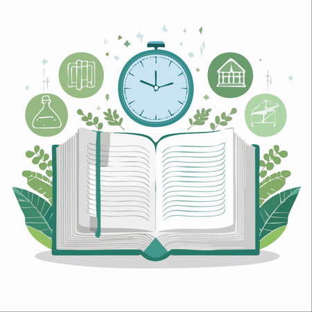 An open book, surrounded by lush foliage, symbolizes the growth of knowledge.のイラスト素材