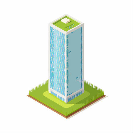 An isometric illustration of a modern high-rise building, showcasing sustainable urban architecture.のイラスト素材