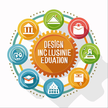 A conceptual infographic illustrating the interconnected elements of designing an inclusive education system.のイラスト素材