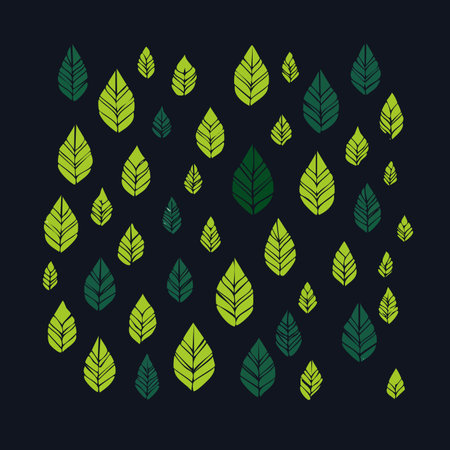 A gentle cascade of simple, hand-drawn leaves in vibrant and deep green tones.のイラスト素材