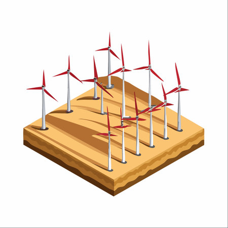 An isometric illustration of a modern wind farm on a cross-section of land.のイラスト素材