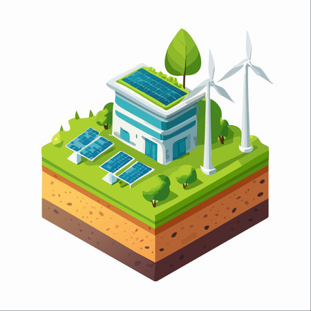 An isometric illustration showcasing a vision of a sustainable future.のイラスト素材