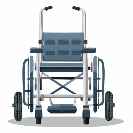 A front-view vector illustration of a transport wheelchair, isolated on a white background.のイラスト素材