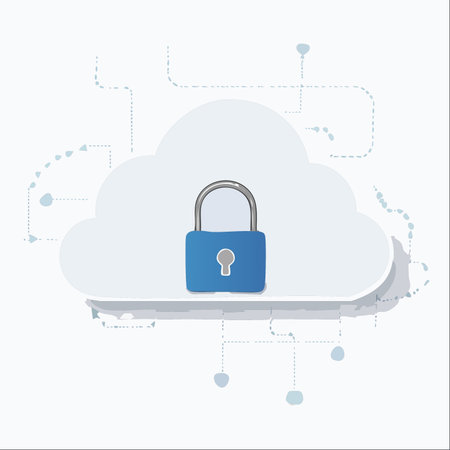 A sturdy blue padlock stands guard on a digital cloud, symbolizing the critical importance of cybersecurity and data protection.のイラスト素材