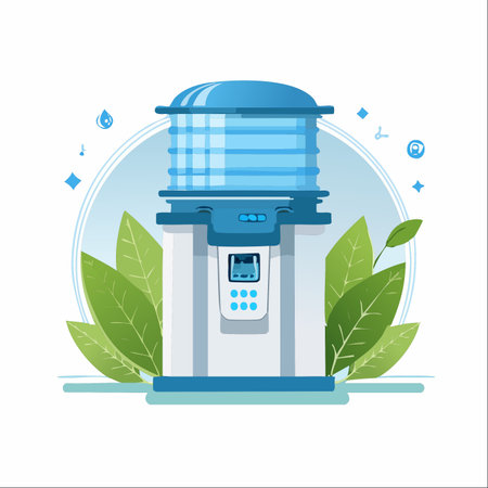 A modern water cooler illustration, symbolizing a commitment to health and sustainability in the workplace.のイラスト素材