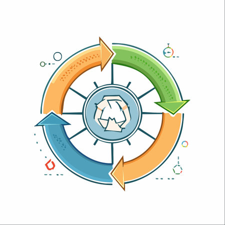 A colorful infographic icon representing the continuous cycle of recycling.のイラスト素材