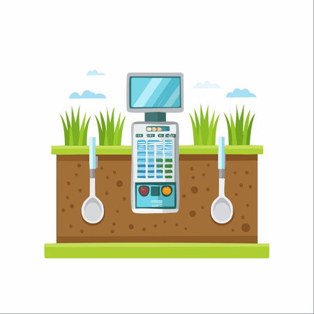 A state-of-the-art soil analysis system is deployed in a field, using advanced sensors to gather real-time data on nutrient levels and composition.のイラスト素材