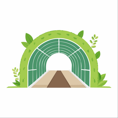 An inviting illustration of a pathway leading through a lush green archway tunnel. This image symbolizes a journey, new beginnings, and the path forward.のイラスト素材