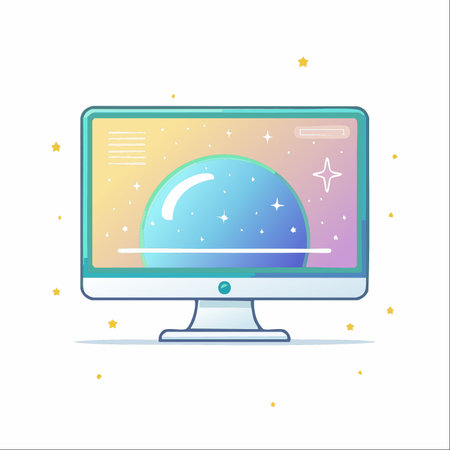 A modern computer monitor opens a window not to the internet, but to a magical digital cosmos.のイラスト素材