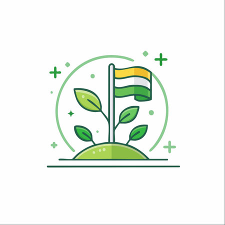 A small sapling emerges from the earth, its leaves unfurling towards a bright future.のイラスト素材