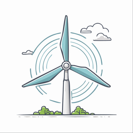 A modern illustration of a wind turbine spinning gracefully, symbolizing the clean and sustainable power of the future.のイラスト素材