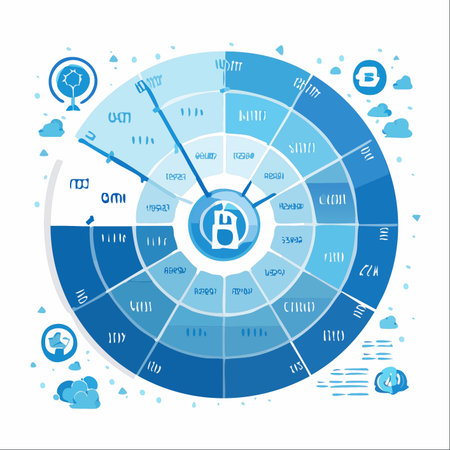 A complex, circular diagram representing the intricate process of strategic planning and data analysis.のイラスト素材