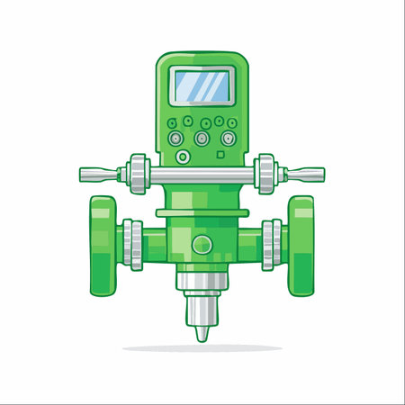 A detailed vector illustration of a modern, green industrial control valve.のイラスト素材