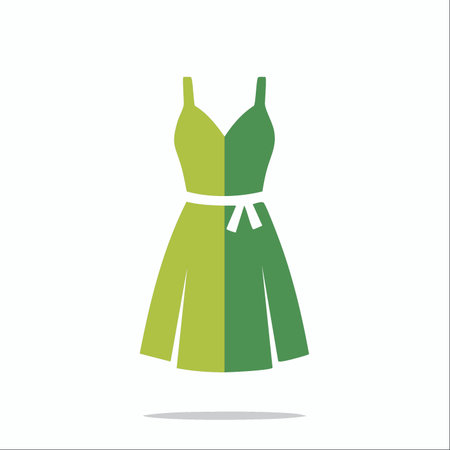 A modern and chic icon of a two-tone green dress, perfect for representing a fashion boutique, an online clothing store, or a brand focused on sustainable and eco-friendly apparel.のイラスト素材