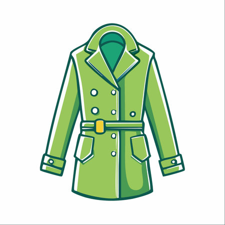 A classic green trench coat, perfect for a stylish stroll through the city on a crisp autumn or spring day.のイラスト素材