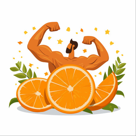 An energetic illustration showcasing the direct link between nutrition and physical power.のイラスト素材