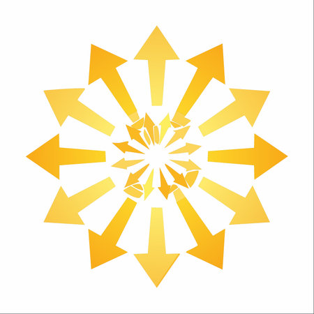 A dynamic burst of golden arrows radiates both inwards and outwards, creating a powerful visual...