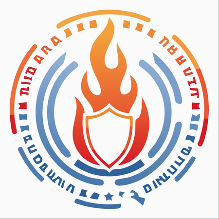 A powerful emblem featuring a vibrant flame and a steadfast shield, symbolizing protection, energy, and strength.のイラスト素材