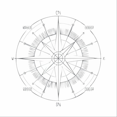 A clean, elegant line drawing of a classic compass rose, symbolizing guidance, direction, and the spirit of exploration.のイラスト素材
