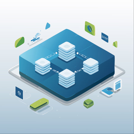 An isometric illustration showcasing a decentralized blockchain network.のイラスト素材