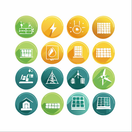 A collection of modern, flat design icons illustrating the key components of a sustainable future.のイラスト素材