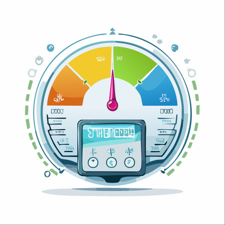 A vibrant, futuristic dashboard displays critical performance metrics.のイラスト素材