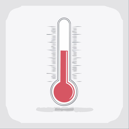 A clear and simple vector illustration of a classic thermometer, its red indicator rising to show a warm temperature.のイラスト素材
