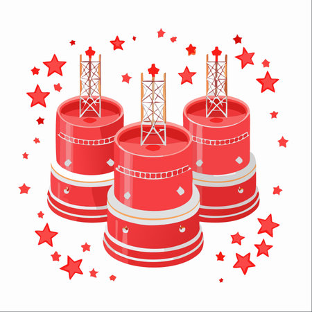 An isometric illustration celebrating a milestone in communication technology.のイラスト素材