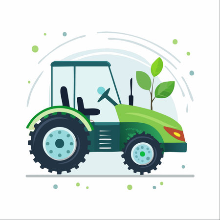 An illustration of a modern green tractor, symbolizing the future of agriculture.のイラスト素材