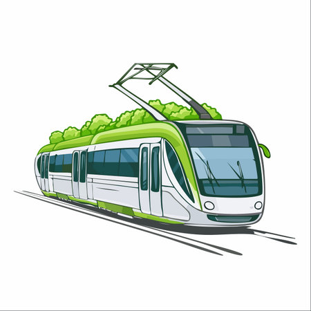 An illustration of a modern electric tram, a symbol of sustainable urban transport.のイラスト素材