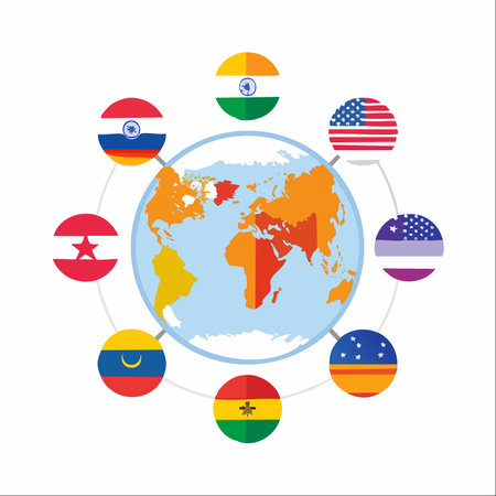A vibrant illustration symbolizing global unity and international cooperation.のイラスト素材