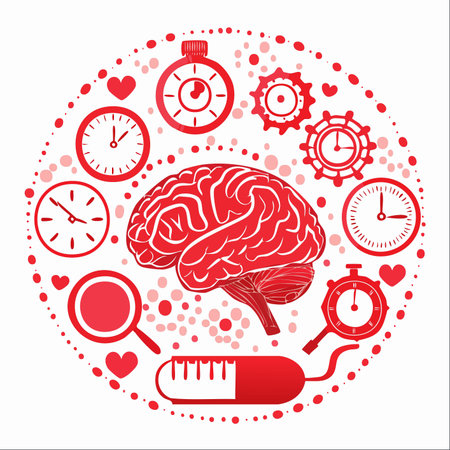 An abstract illustration depicting the intricate relationship between the human brain, time, and cognitive function.のイラスト素材