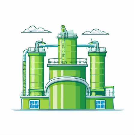 An illustration of a modern green factory, symbolizing the future of sustainable industry.のイラスト素材